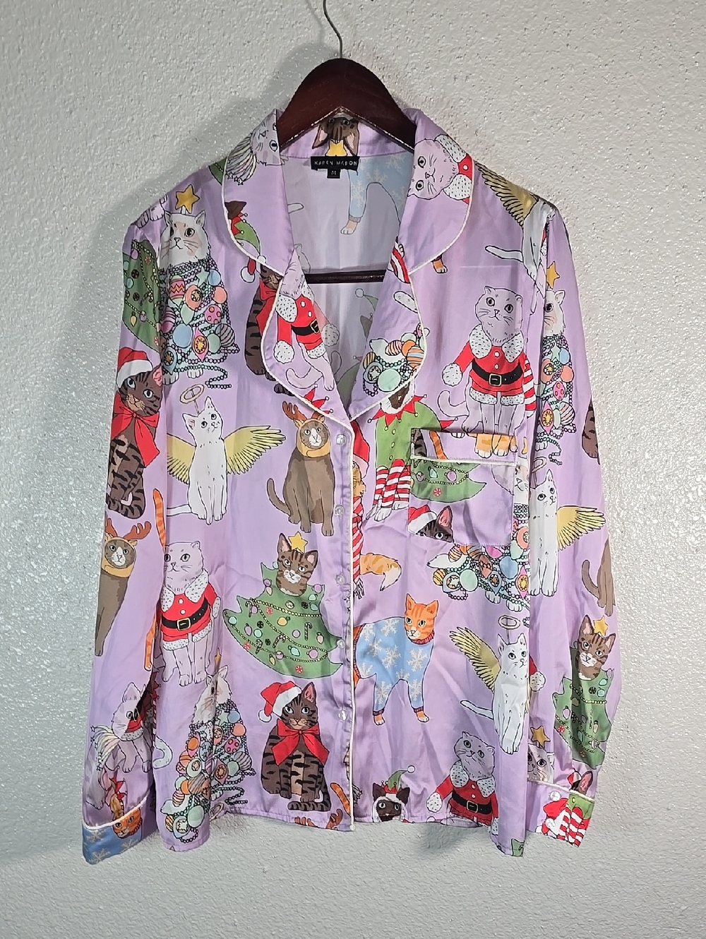 Karen Mabon Lavender Holiday Cat Pajama Top